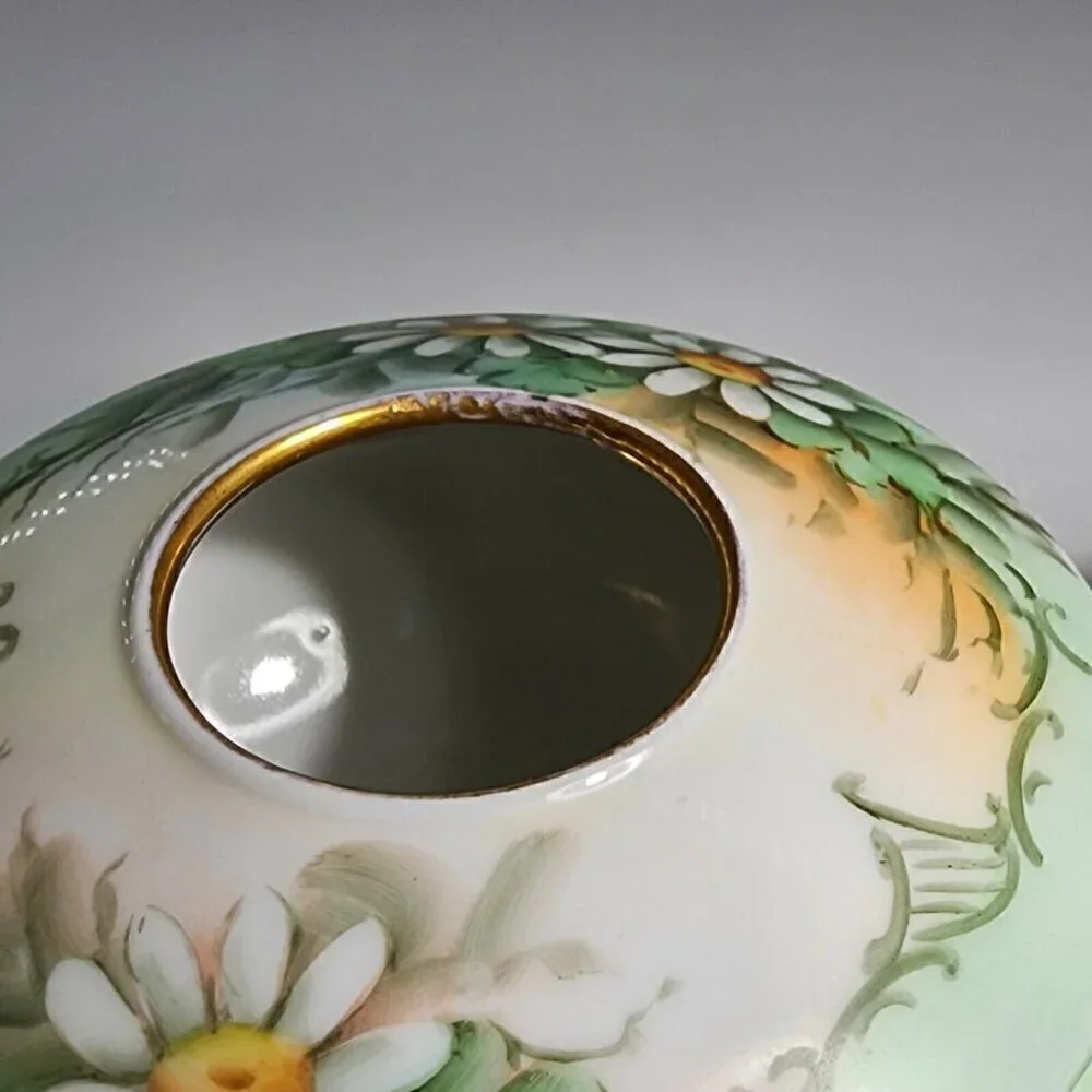 Antique Austrian Birn Porcelain Daisy Decor Vanity Set Receiver and Powder Dish